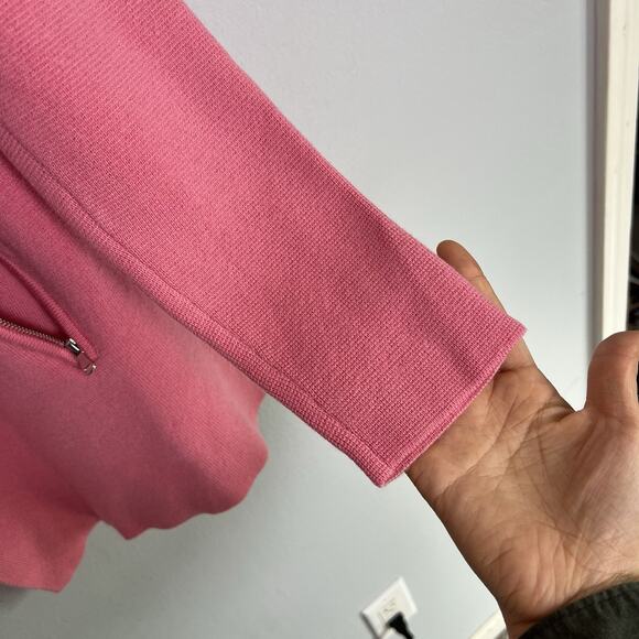 Talbots Womens Pure Merino Wool Cardigan Open Front Pocket Sz L Pink Preppy - Picture 8 of 13